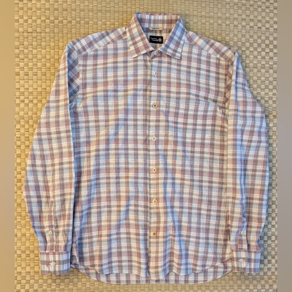 Lawrence Covell Plaid Button Up Shirt Men's Size 15.75 / 40 Medium Made in Italy